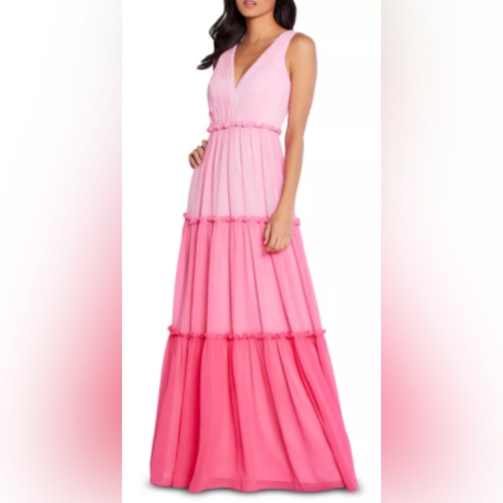 AIDEN AIDEN MATTOX Pink Colorblock Tiered Ruffle Maxi Dress size 0